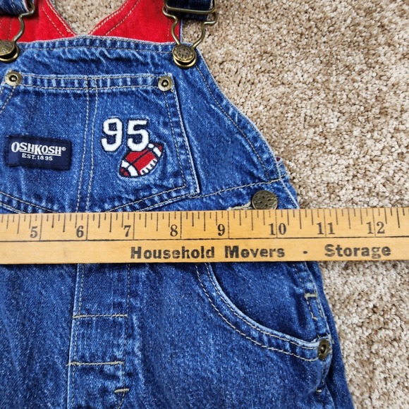 OshKosh B'gosh Baby  Bib Overalls Blue 12M Football Adjustable‎ Strap Lined - Picture 5 of 9